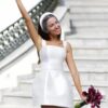 Customized Classic Mini Square Collar White Wedding Gown Dress Brides Sleeveless Elegant Backless Satin Spaghetti Straps Vestido