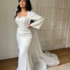 SoDigne Mermaid Satin Wedding Dresses Full Sleeves Sweetheart Elegant Bridal Dress Wedding Gown Bow Robe De Mairee Customized 5 Sd08e0e8a5fc447d39d19558b32cae459n Cropped