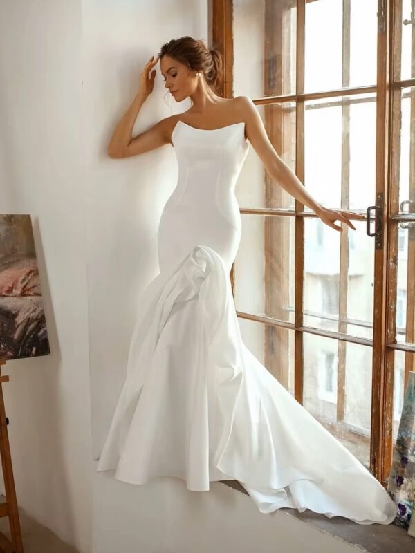 SoDigne Mermaid Satin Wedding Dress Strapless Sleeveless Bride Dresses Women Long Bridal Gowns vestidos de novia Customized - obrazek 3
