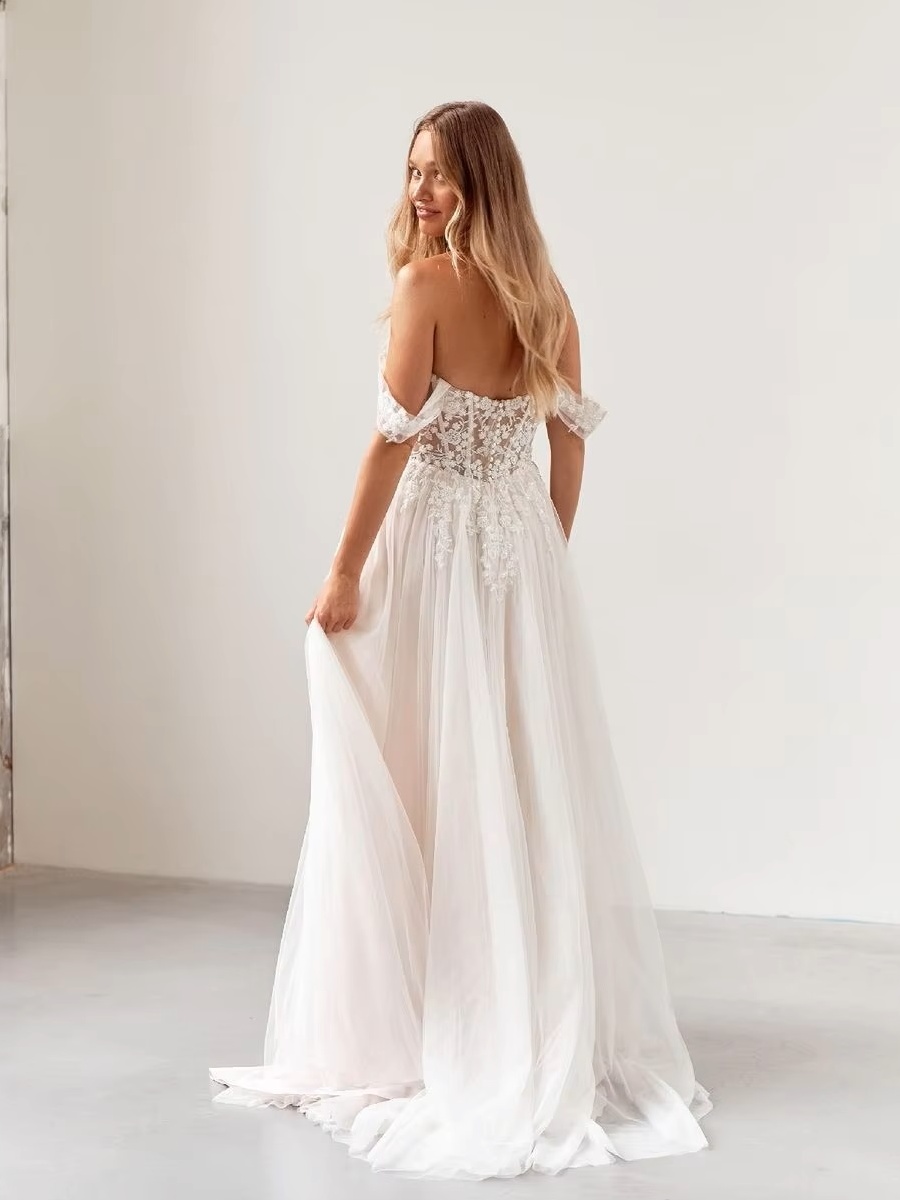 SoDigne Elegant Ivory Vintage Wedding Dresses Off Shoulder A Line Bride Dress For Brides Lace Appliques Bridal Gown Customized 2 SoDigne Elegant Ivory Vintage Wedding Dresses Off  Shoulder A Line Bride Dress For Brides Lace Appliques Bridal Gown Customized - obrazek 2