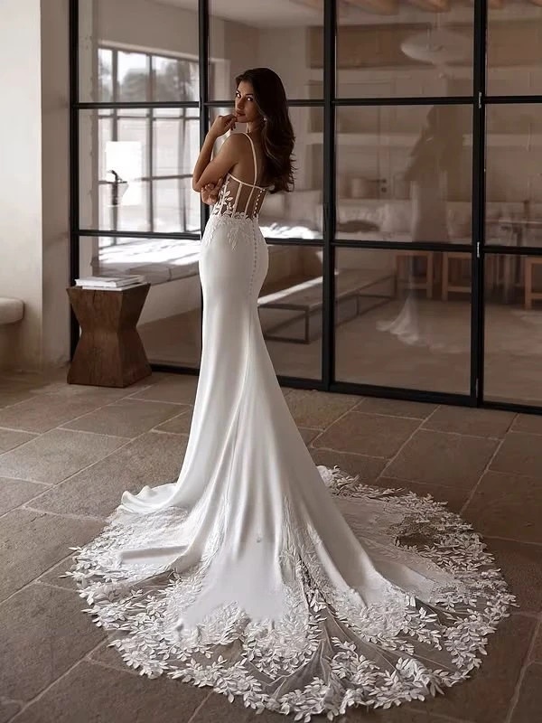 SoDigne Mermaid Satin Wedding Dress Sweetheart Sleeveless Lace Appliques Bride Dresses Bridal Gowns Robe De Mairee Customized 2 SoDigne Mermaid Satin Wedding Dress Sweetheart Sleeveless Lace Appliques Bride Dresses Bridal Gowns Robe De Mairee Customized - obrazek 2
