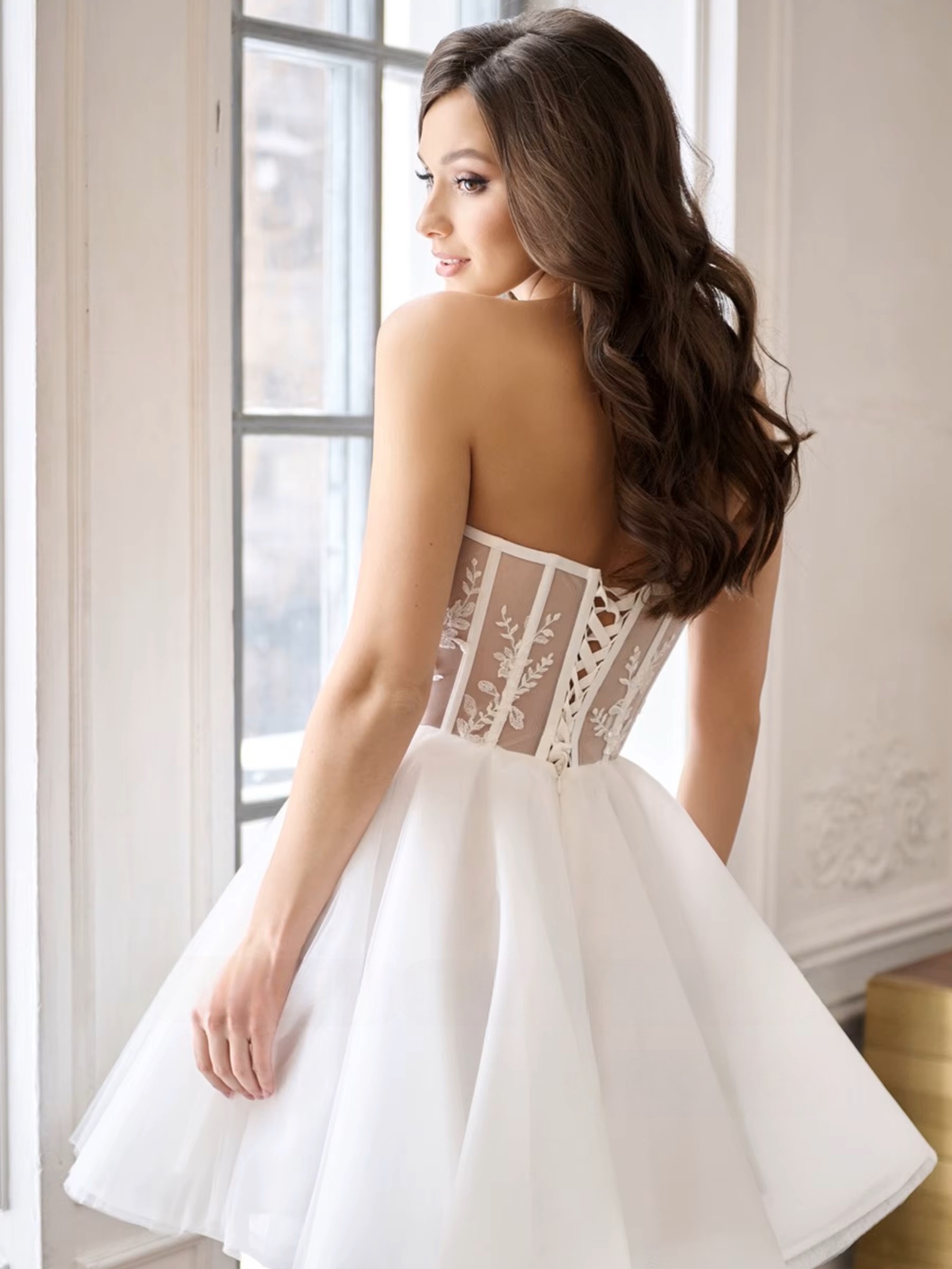 SoDigne A-line Short Wedding Dresses Sweetheart Sleeveless Tulle Mini Bride Dress Simple Lace Up Bridal Gown Vestido De Noiva  2 SoDigne A-line Short Wedding Dresses Sweetheart Sleeveless Tulle Mini Bride Dress Simple Lace Up Bridal Gown Vestido De Noiva  - obrazek 2