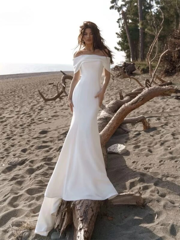 BIGDAY Mermaid Pleat Wedding Dress 2025 Off The Shoulder Open Back Pleat Sweep Train Bridal Gown Vestidos De Noiva Customized