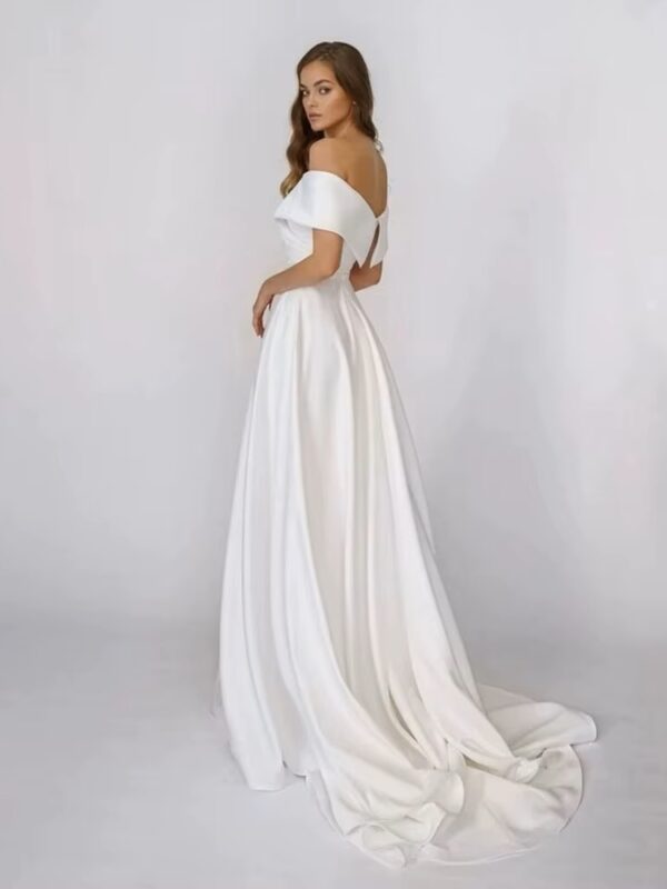SoDigne Beach Satin Wedding Dresses Off Shoulder Simple Bridal Gowns A Line Wedding Gowns Robe De Mariee Customized - obrazek 2