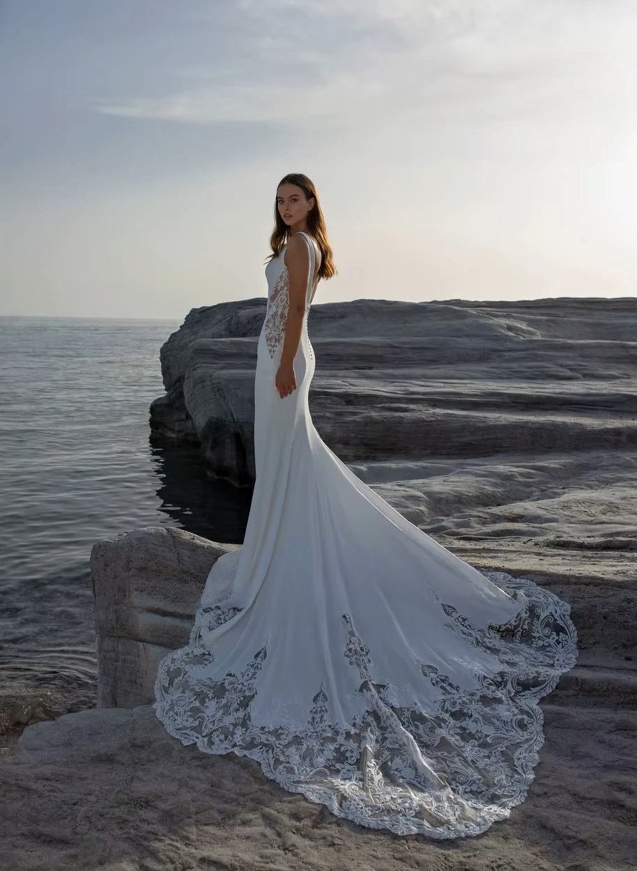 SoDigne Mermaid Wedding Dresses Scoop Neck Sleeveless Appliques Bridal Gowns Beach Wedding Dress vestido de noiva Customized 3 SoDigne Mermaid Wedding Dresses Scoop Neck Sleeveless Appliques Bridal Gowns Beach Wedding Dress vestido de noiva Customized - obrazek 3