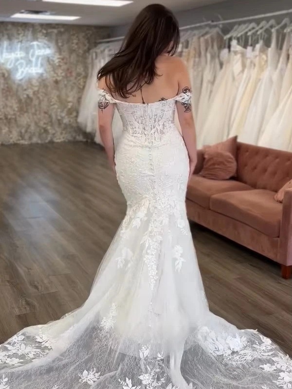 SoDigne Mermaid Tulle Wedding Dresses Off Shoulder Lace Appliques Bridal Dress 2026 Long Bride Gown vestidos de novia Customized 2 SoDigne Mermaid Tulle Wedding Dresses Off Shoulder Lace Appliques Bridal Dress 2026 Long Bride Gown vestidos de novia Customized - obrazek 2