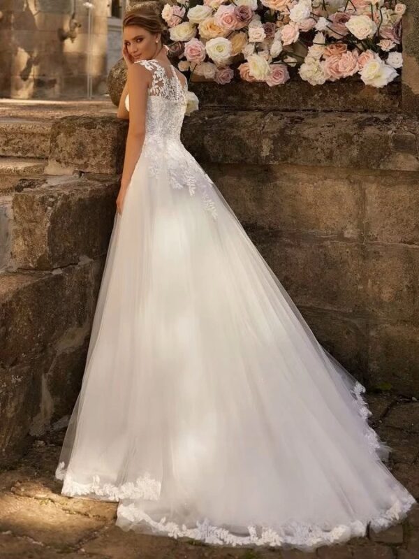 SoDigne Boho Wedding Dresses O-neck Sleeveless A-line Tulle Sleeveless Bridal Dress Long Bride Gown vestidos de novia ﻿ - obrazek 2